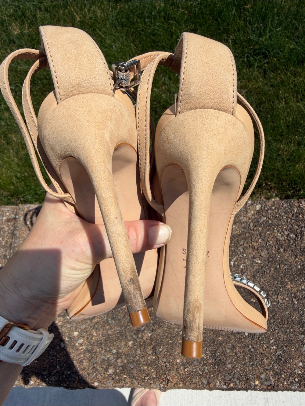 SCHUTZ Nude Rhinestone-Strap Stiletto Sandals - Picture 4 of 8
